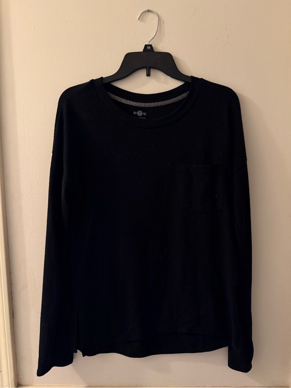 Women’s Black Crewneck Sweater with Chest Pocket